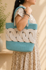 Blue & White Boho Handbag for Women | Stylish Everyday Bag
